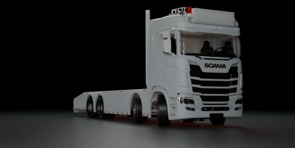 Scania S 4 axle flatbed 1/32 RC truck 3D printed model front view