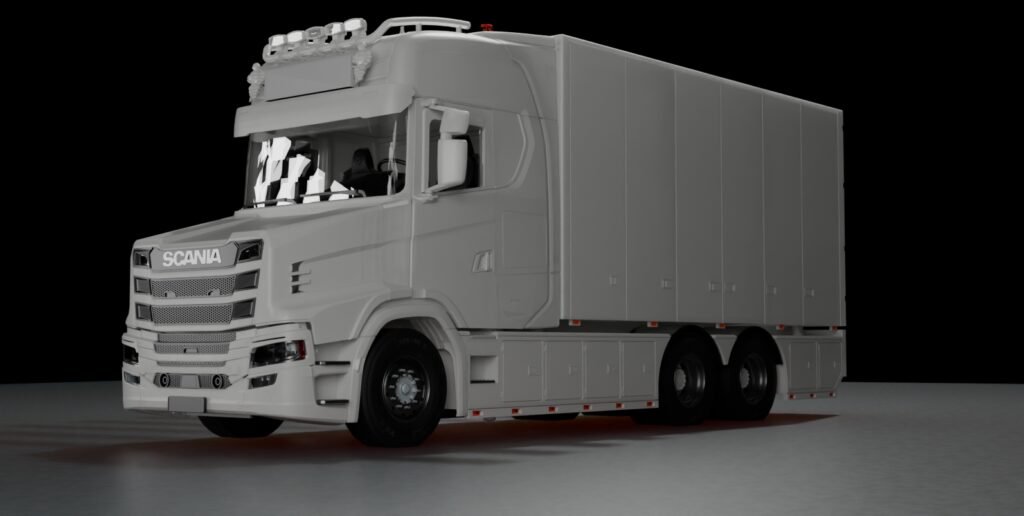 Scania T 3 axle cooler 1/32 RC truck 3D printed model front view