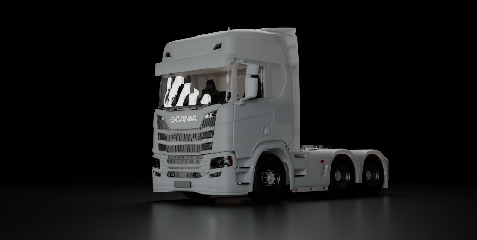 Scania R high roof cut spoilers 1/32 RC truck 3D printed model front view
