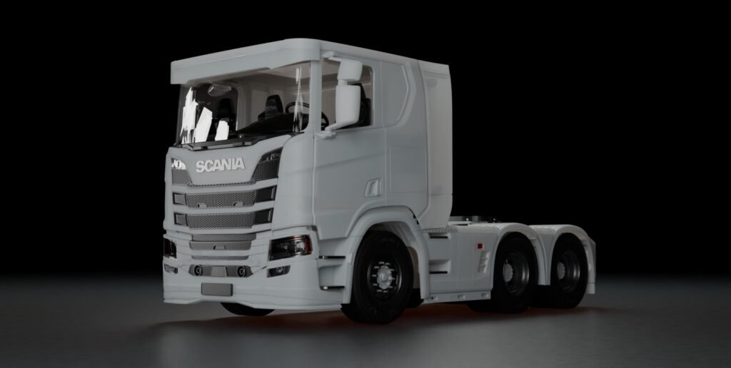 Scania R flat roof 3 axle 1/32 RC truck 3D printed model front view