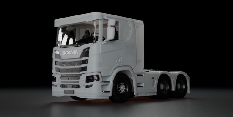 Scania R flat roof 3 axle 1/32 RC truck 3D printed model front view