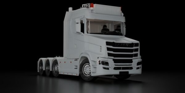 Detailed Scania T nose cab and 8x4 chassis for 1/32 scale RC build